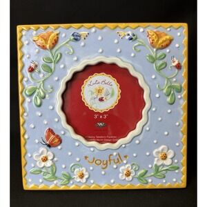 NWT Westland Lula Belle Joyful Blue Floral Ceramic Frame Holds 3" X 3" Photo